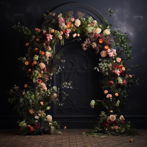 balck wall with floral arch