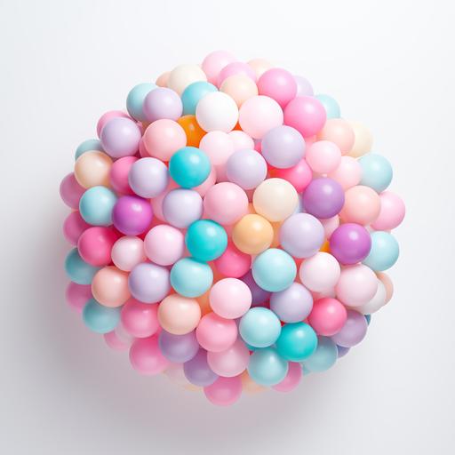 ball made with lots of small pastel balloons on white background