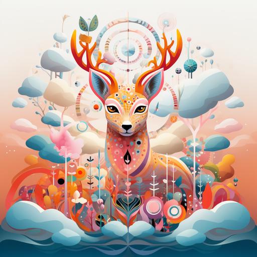 https:// illustration of colorful animals with circles in patterns, clouds in sky