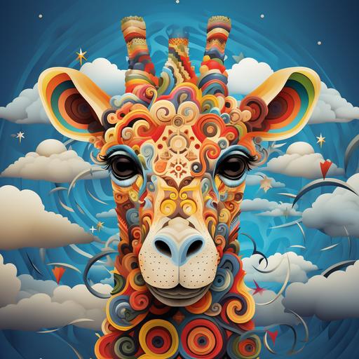 https:// illustration of colorful animals with circles in patterns, clouds in sky