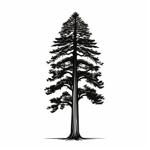 black and white vector art dark lines single tall redwood tree logo