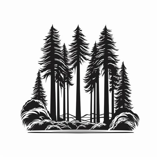 black and white vector art solid lines redwood trees logo style