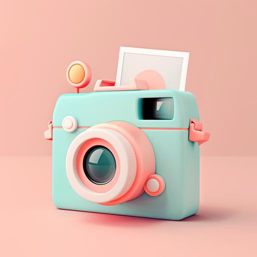 cute 3d polaroid camera icon. A photo sticks out of the camera --s 50