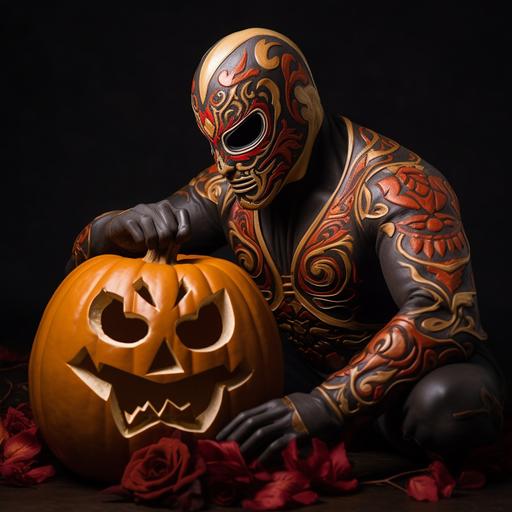 1 luchador de Jiu-Jitsu brasileño en la fiesta de Halloween rodeado de caramelos y calabazas mientras pelea contra los monstruos clásicos de la warner