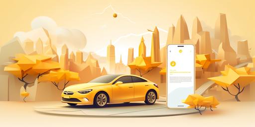 a cartoon graphical depiction taxi service on mobile, with a car and map, in the style of light yellow and gold, atey ghailan, konica auto s3, stylish, firecore, skillful, simple and elegant style --ar 2:1