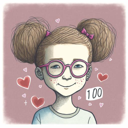100 Days Smarter Girls Messy Bun Hair 100th Day Of School Pink heart shaped glasses HAPPY