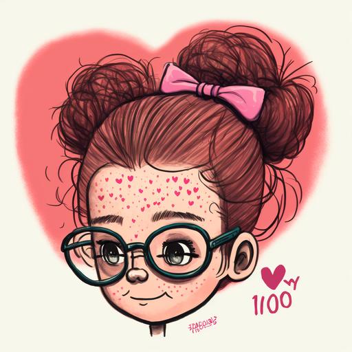 100 Days Smarter Girls Messy Bun Hair 100th Day Of School Pink heart shaped glasses HAPPY