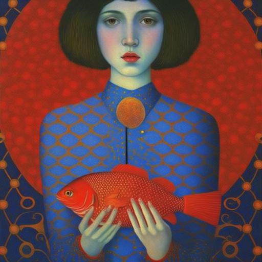 Girl holding Red Fish, Art Deco by Andrey Remnev --v 4