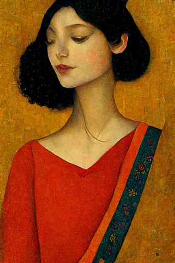 Girl holding Red Fish, Art Deco by Andrey Remnev --ar 10:16