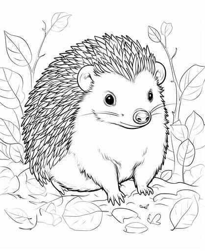 coloring page for kids, Hedgehog, cartoon style, thick line, low detail, no shading --ar 9:11