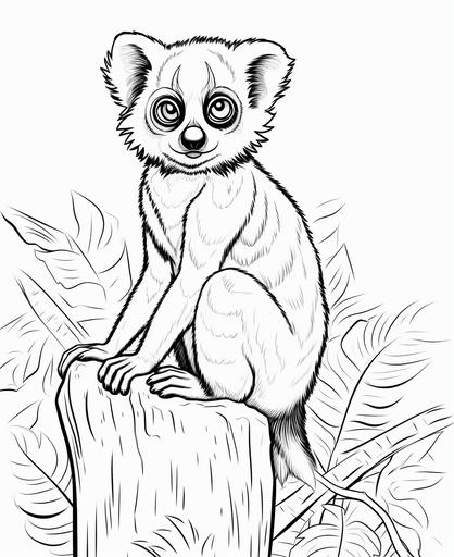 coloring page for kids, Lemur, cartoon style, thick line, low detail, no shading --ar 9:11