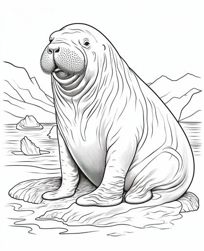 coloring page for kids, Walrus, cartoon style, thick line, low detail, no shading --ar 9:11