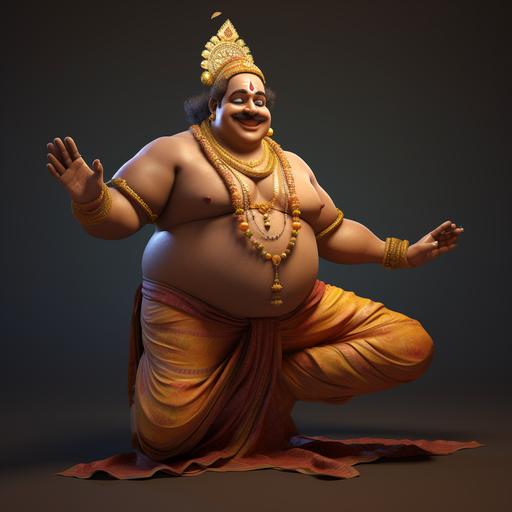 Tall, chubby South Indian god, doing funny yoga poses, ultra-realistic, character design