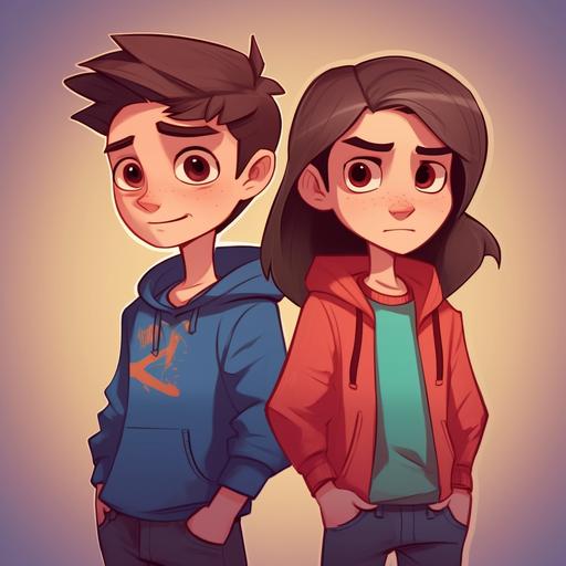 12 year old boy and girl twins, cartoon image