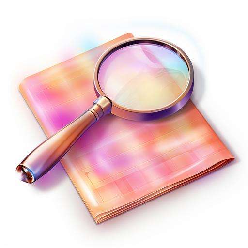 Pink, tan, brown purple colors tie dye, with magnifying glass, notepad embedded multiple times all over, gradient pattern, 4d pixar style