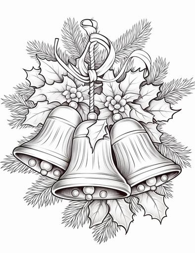 coloring pages for kids, christmas bells, cartoon style, thick lines, low detail, black and white, no shading --ar 85:110