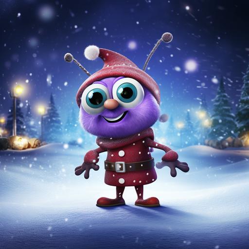 Create a delightful and festive Christmas ad that features a ant character dressed as Santa Claus. The background should be adorned with various shades of purple to create an enchanting and festive atmosphere. Capture the magic of the holiday season and the wonder of Christmas celebrations. The ants' arrival should convey a sense of warmth, togetherness, and shared joy. Avoid the use of specific logos while ensuring the ad resonates with the charm and enchantment associated with Christmas advertising. The final artwork should be visually appealing and emotionally evocative, inviting viewers to embrace the holiday spirit.