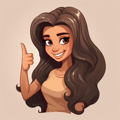 14 year old girl light brown skin and brown eyes,long hair smiling and giving a thumbs up vector cartoon logo style