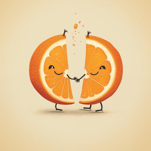 two orange slices as cartoons holding hands