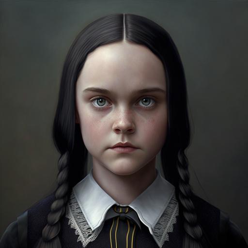 15-year-old Wednesday Addams says happy birthday digital art photorealistic