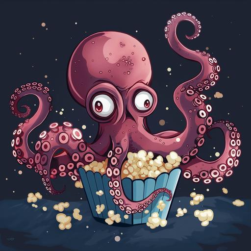 16 bit, cartoon image, octopus eating popcorn --ar 1:1 --v 6.0