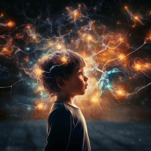 Animations of brain neurons firing and a mini-globe lighting up inside a kid's head.