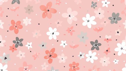 A light pink background, flat, with only 2 colors of pastel cartoon flowers, those colors are pink and grey, the flowers are scattered randomly around the page --ar 16:9