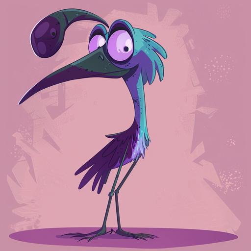 an illustration cartoon of a road runner main colours mint and purple - the ant has a friendly vibe. nothing too scary. like a child cartoon