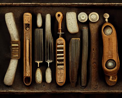 1800s barber-kit with scissors, straight-razors and combs :: Highly detailed, Intricate, global illumiation, octane render --ar 4:3 --uplight --s 1250