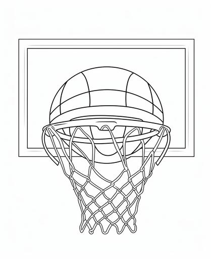 Outline art for kids coloring book page, Basketball hoop, white background, cartoon style, only use outline, line art, clean line art --ar 9:11