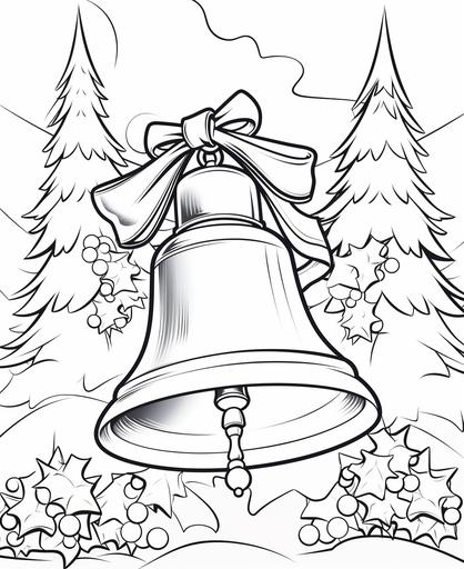 Outline art for kids coloring book page Christmas-themed, coloring pages Sleigh bells ringing, cartoon style, only use outline, line art, clean line art --ar 9:11