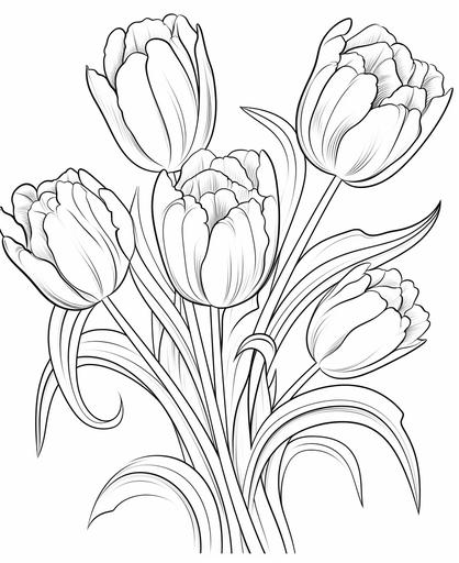 outlime art for kids coloring book page, english alphabet, tulip, white background, cartoon style, only use otline, line art, clean line art --ar 9:11