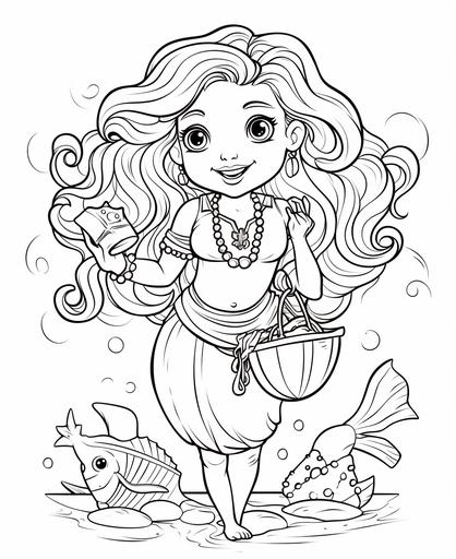 outline art for kids coloring book page, Mermaid with a treasure map, white background, cartoon stylem only use outline, line art, clean line art --ar 9:11