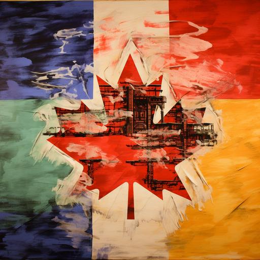 1867 confederation of canada, british colonies, united, Canada national flag, map, abstract art