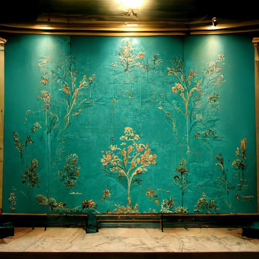 18th century wallpaper mural, turquoise,