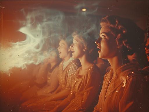 1930's vintage photography carnivalecore incandescent plasma magician trick, shocked amazed crowd, 1940's technicolor kodak stock --ar 4:3 --v 6.0 --s 750