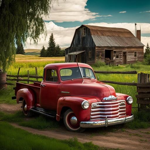 1949 Chevy truck on a farm