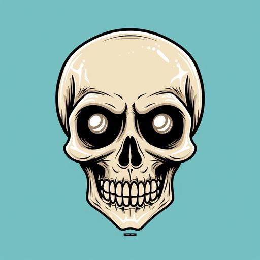1950s style cartoon skull with eyes cross out