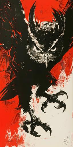1960’s Super Spy comic book villain, The Horned Owl, artwork by Jim Steranko --ar 1:2 --style raw --v 6.0