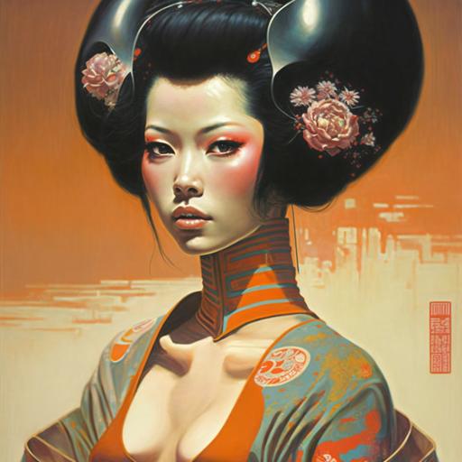 1970s beatiful long neck cyberpunk space geisha, pfp --v 4
