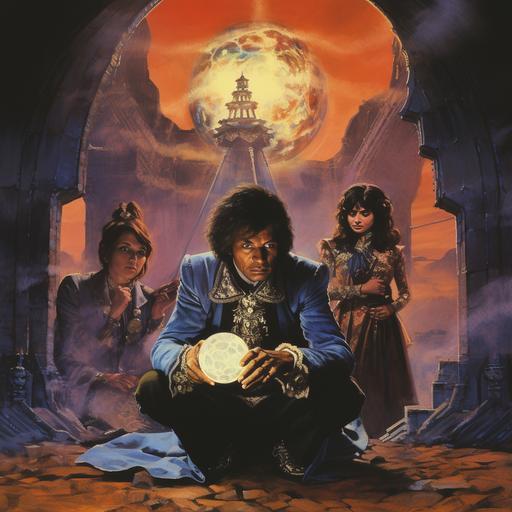 1970s era dark fantasy, dungeons and dragons cover art. Doctor Who