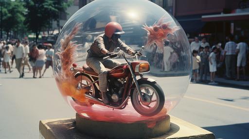 1980s motorcycle Globe of Death at a jiangshi street fair in Ohio. --ar 16:9