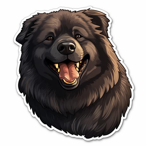 caucasian dog, dark sable colour, long coat, cartoon, sticker