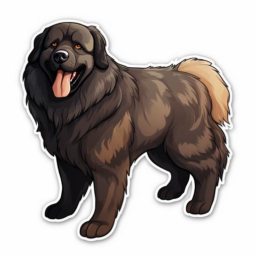 caucasian dog, dark sable colour, long coat, cartoon, sticker, full body