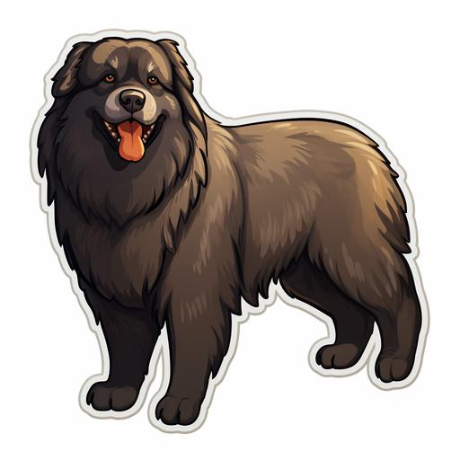 caucasian dog, dark sable colour, long coat, cartoon, sticker, full body