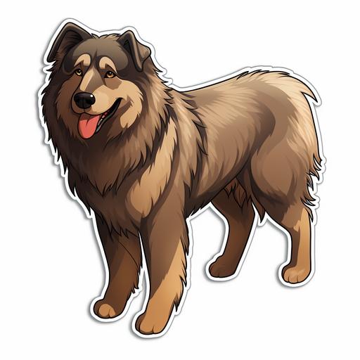 caucasian dog, sable colour, long coat, cartoon, sticker