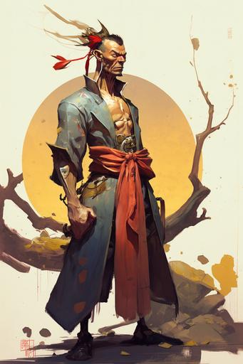 , 1990s skinny east asain dad samurai wearing a stolen hotel bathrobe::4 1990s skinny east asain dad samurai wearing heart boxers::3 1990s skinny east asain dad samurai has a top knot hairstyle::2 vector, highly detailed, smooth cel shading::1 standing on a sidewalk::2 --ar 2:3 --q 3 --v 4