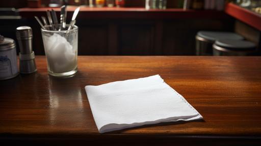 bar napkin on a bar counter top, shot on canon, high quality, overhead shot, permanent marker next to napkin --ar 16:9
