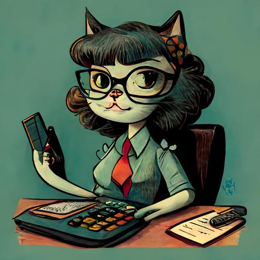 An accountant female cat cartoon style