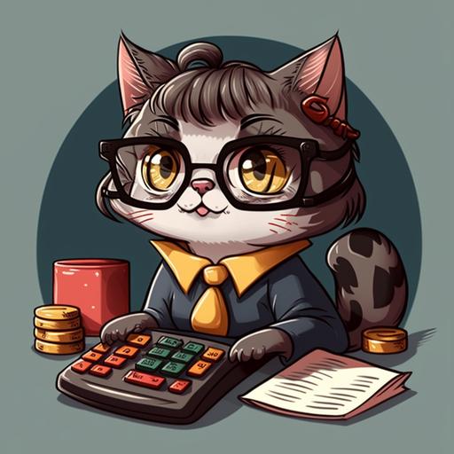 An accountant female cat cartoon style